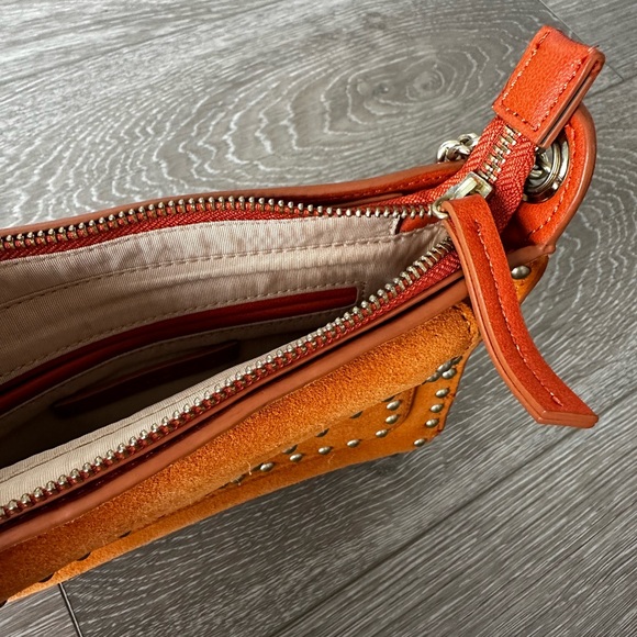 Zara Suede Orange Mini Bag Crossbody Purse With Studs And Chain - Picture 4 of 4